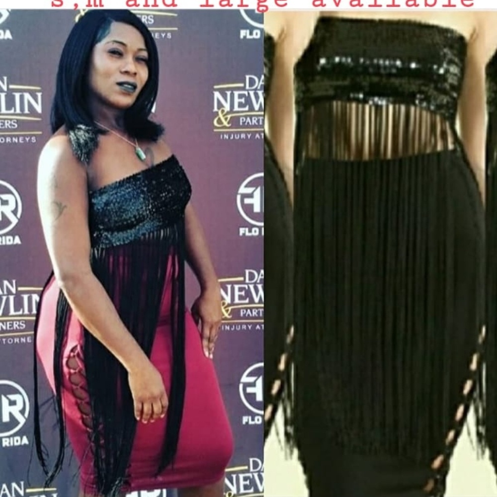 Sequins fringe tube top